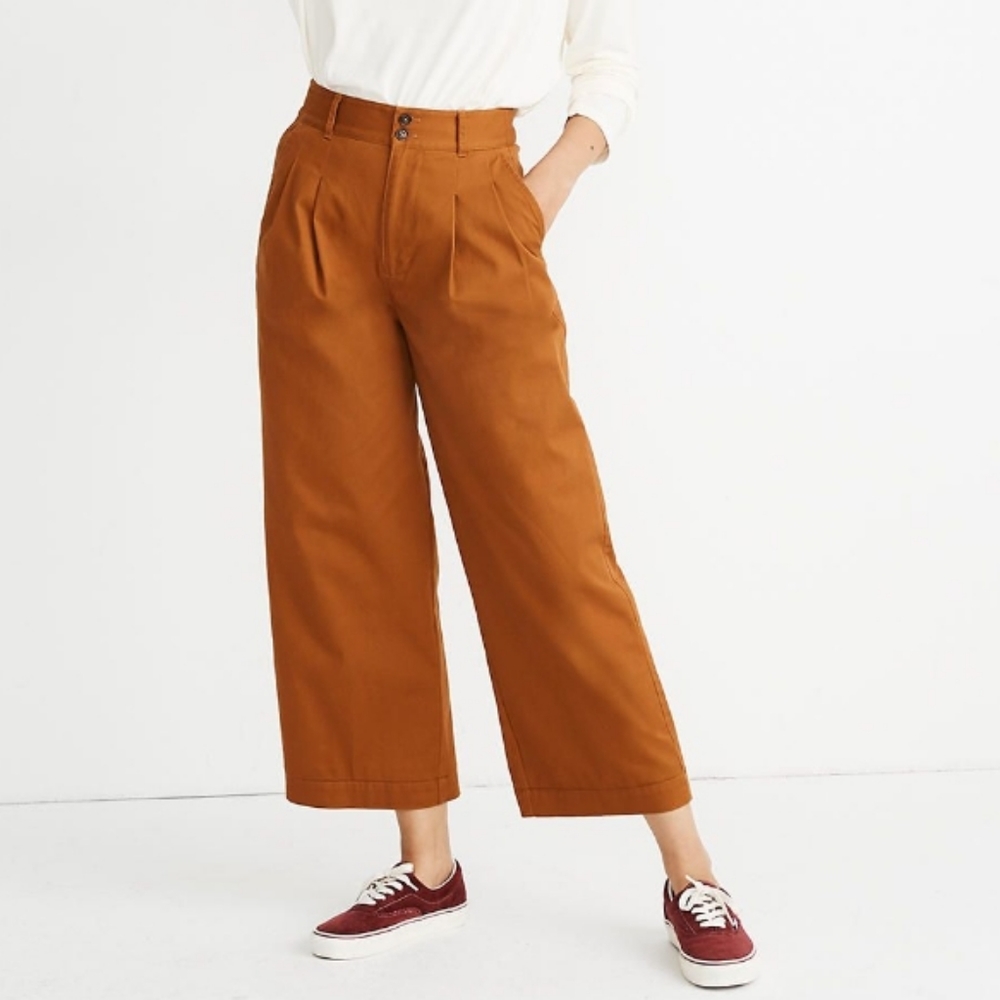 MADEWELL Rust Pleated Wide-Leg Pants, Size 4